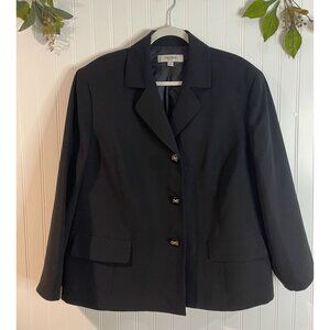 Jones Studio Womens Black Blazer Jacket 22W Button-Front Polyester Fully Lined